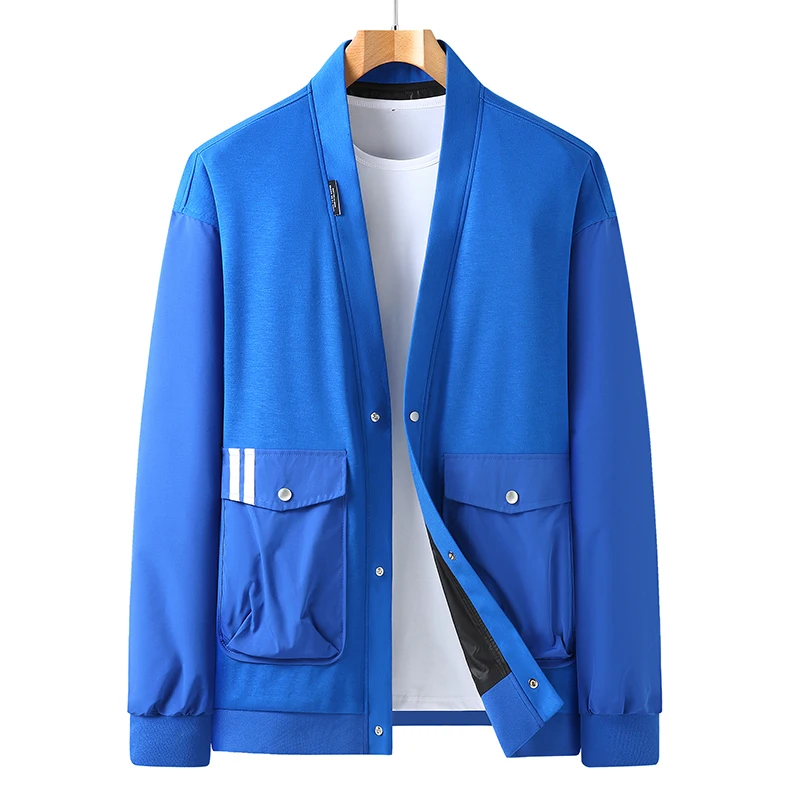 

Casual Plus Size XL-8XL Tops 2023 Spring Autumn Men's Cotton Jackets Solid Color Outdoor Loose Coats Sportswear V-Neck Clothing