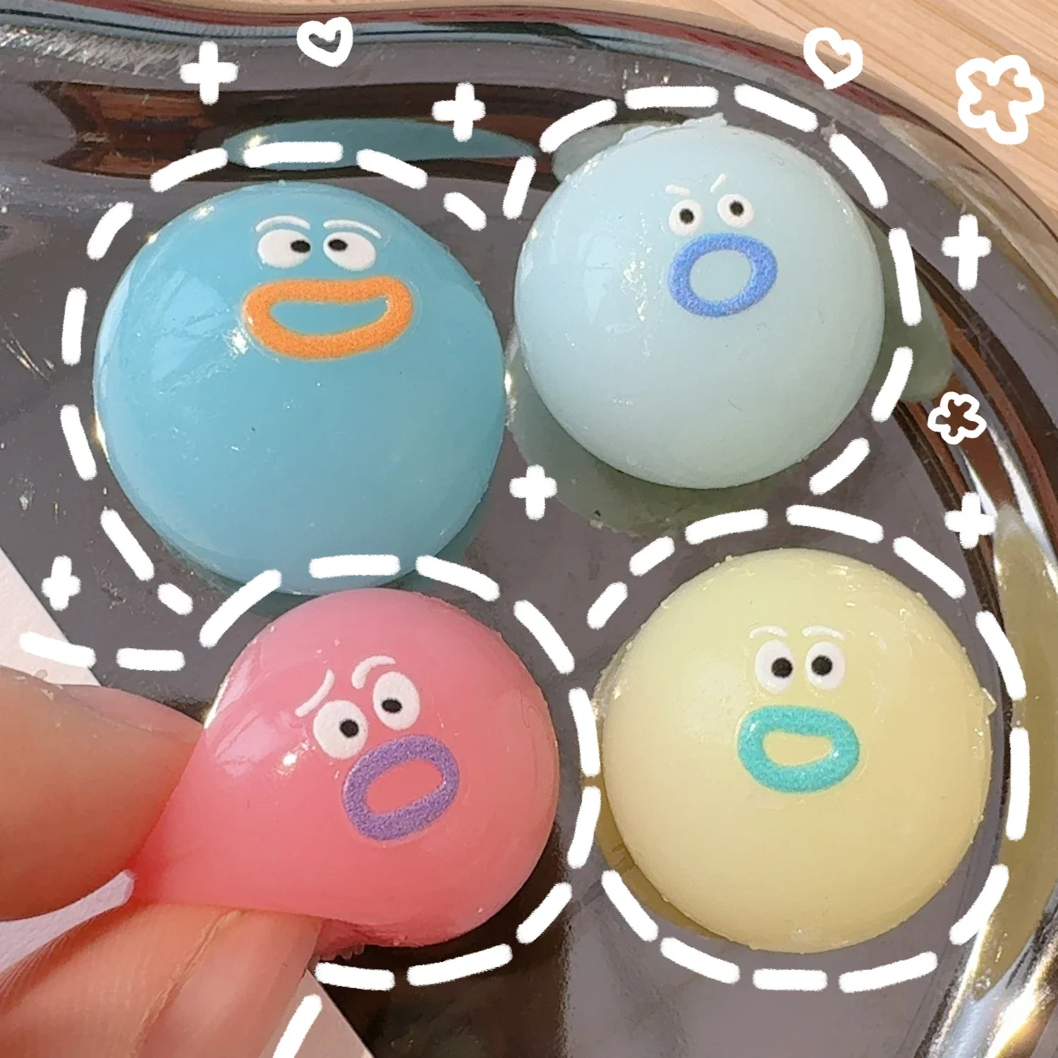 5Pcs Handmade Transparent Silicone Emoticon Dumpling Mini Pinch Toy Cartoon Dumpling Noisy Ball Children's DIY Vent Relief Toy