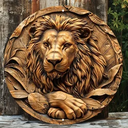 Lion Metal Wall Art Decor, Round Aluminum Sign with HD Print, Textured Artwork for Door, Wreath Decoration, High Quality