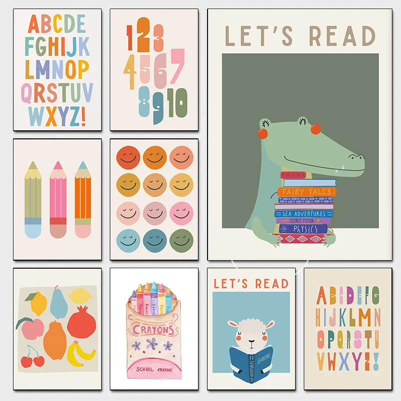 أطفال قراءة الملصقات الملونة لطيف طفل الفصول الدراسية الحديثة الحضانة يطبع حائط لوح رسم صور ديكور غرفة الطفل المنزل #1