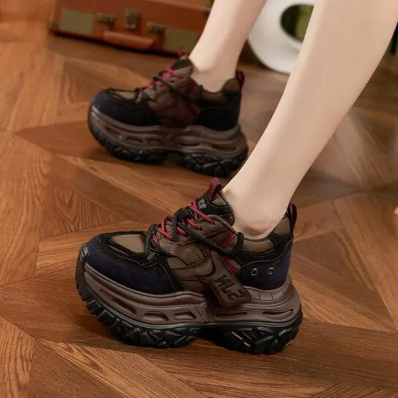 

Luxury Spring Autumn Platform Sneakers Women Casual Chunky Heeled Women Mixed Color Female Height Increase Sport Vulcanize Shoes