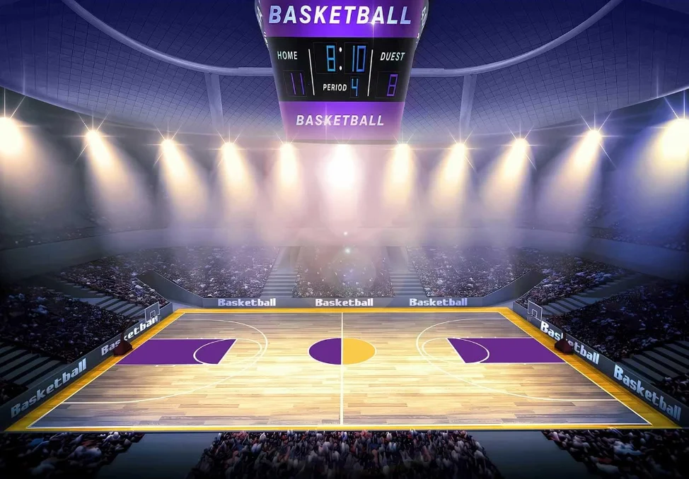 Basketball Court Bleachers Backdrop Stadium League Tournament Night Photography Background Spotlight Finals Site Children Banner