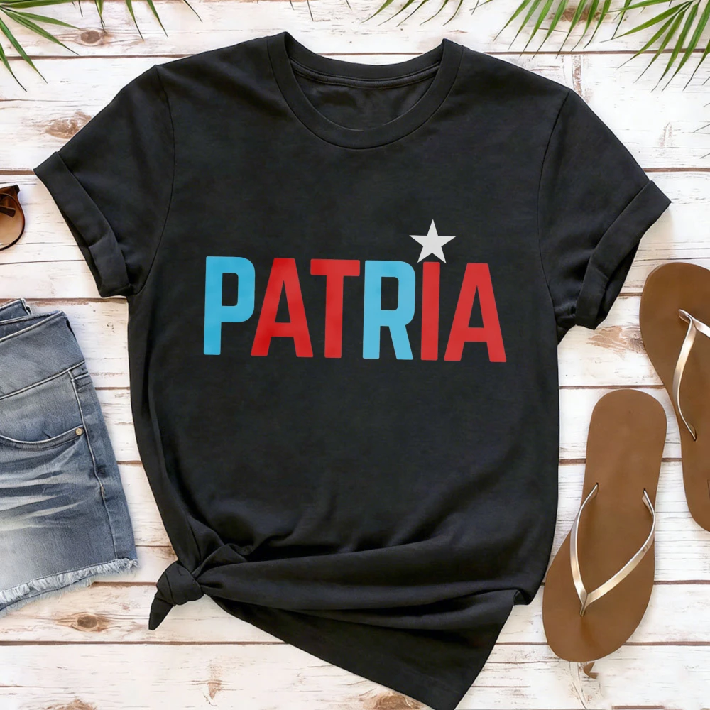 PATRIA BORICUA Printed Tshirt Puerto Rican Flag Creative Design Tee Puertorriqueño Women Shirt Puerto Rico Souvenir T-Shirt