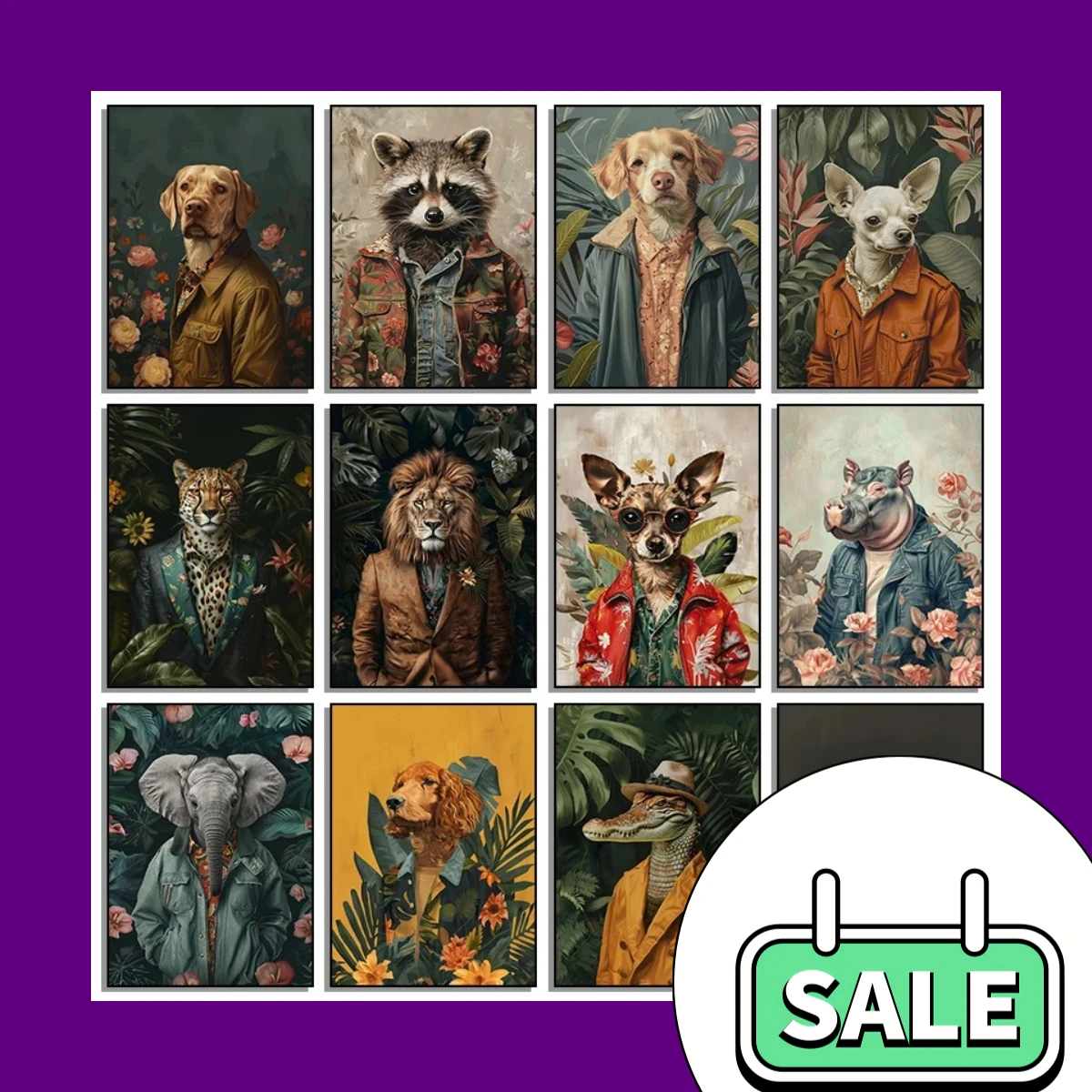 Wild Souls, Modern Frames – Jungle Animal Portrait Lion Tiger Elephant Frameless Canvas for Living Room Home Decor 2026