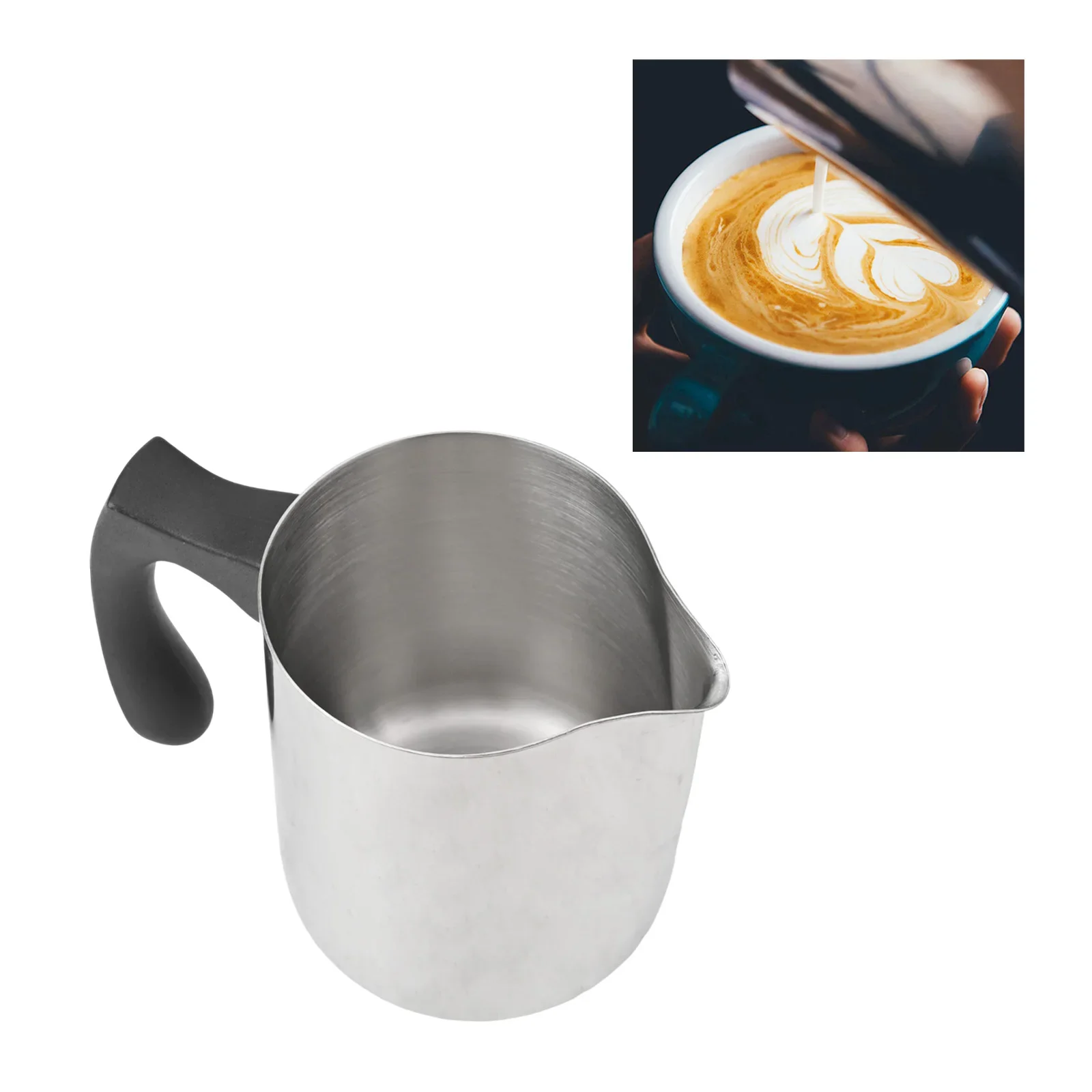 

Coffee Presentation 14*11*9cm Stainless Steel Frother Milk Steaming Pitcher Precision Measurement 900ml Capacity