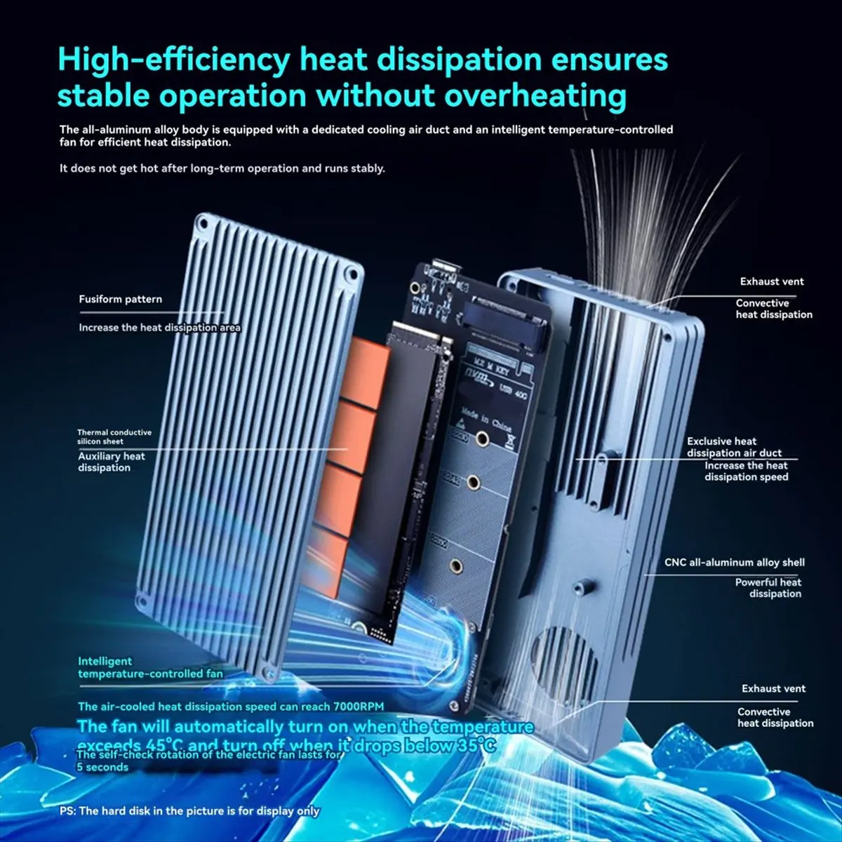 DT81 M.2 SSD Enclosure 40Gbps M.2 NVMe Case USB4/USB3.2 Type C SSD Case Cooling for 2280/2230 SSD Disk for Thunderbolt 4/3 B