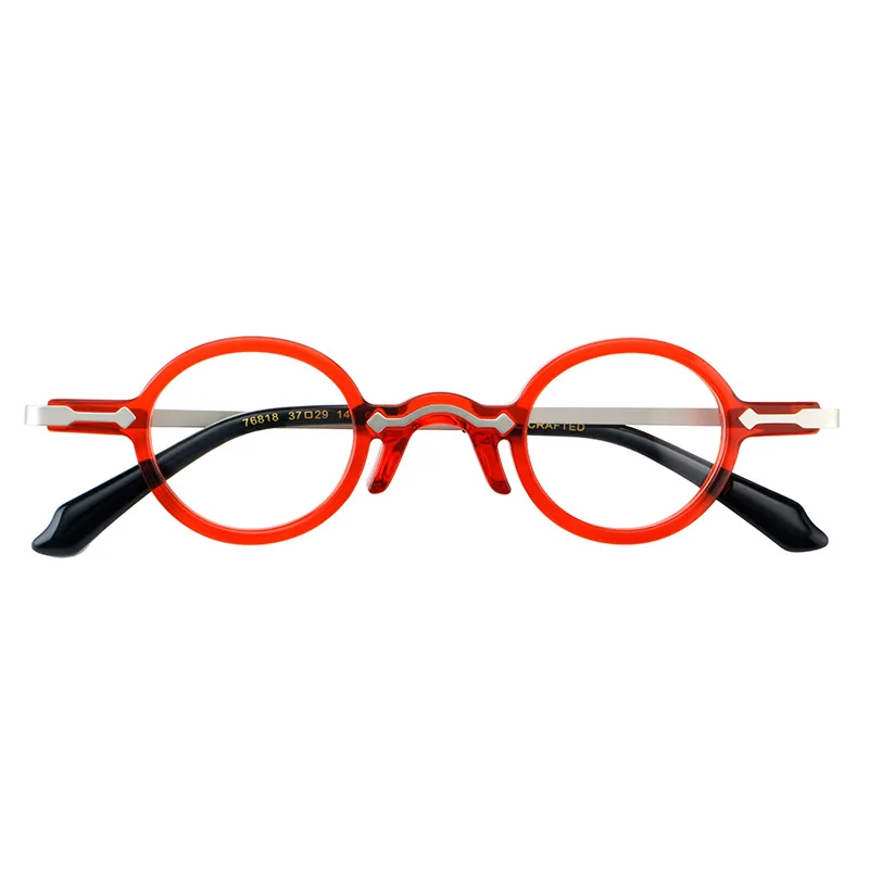 Fashion Arrow Mini Small Round Titanium Reading Glasses Frame Women Transparent Red Orange Eyeglasses Can Fill Myopia Hyperopia