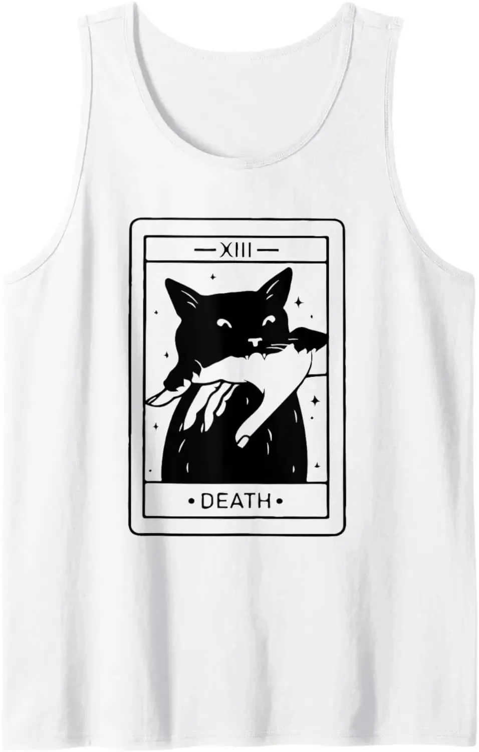 Black Cat Tarot Death Halloween Witchy Cat Lover Men Women Tank Top Funny Cotton Short Vest for Going Out Men's Women's Vests