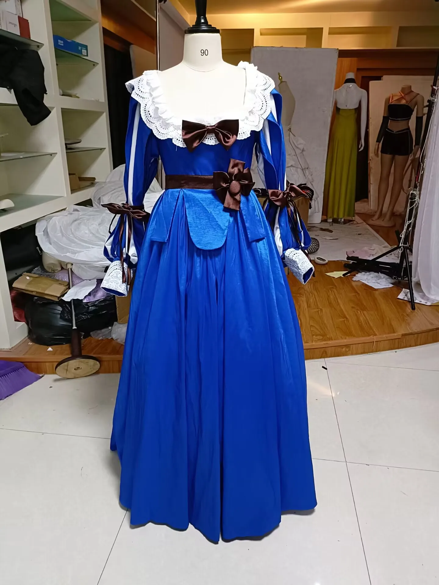 Movie Tulip Fever Sophia Cosplay Costume Blue Dress Renaissance Baroque Blue Ball Gown Women Elegant Retro Baroque Evening Dress