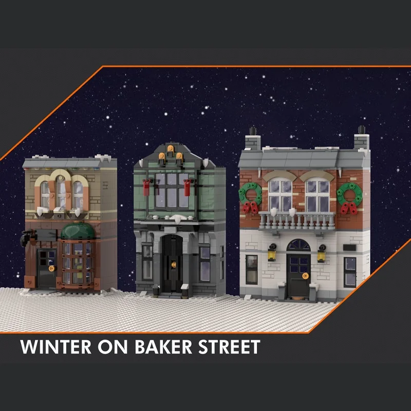 

1242PCS MOC Street View W13 Winter On Baker Model Custom Building Blocks Architecture DIY Assembly Display Gift Collectible Set