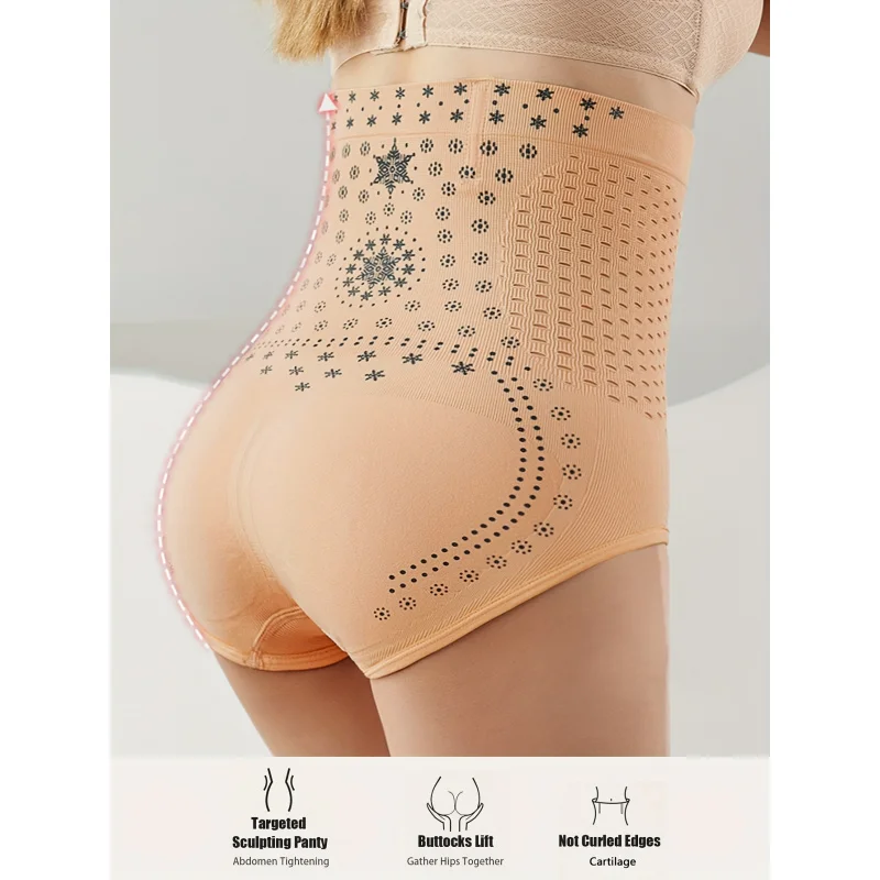 2025Damskie majtki modelujące z wysokim stanem i wyszczuplającym brzuch Oddychająca mieszanka nylonu i spandexu Wzór płatka śniegu Hollow Out