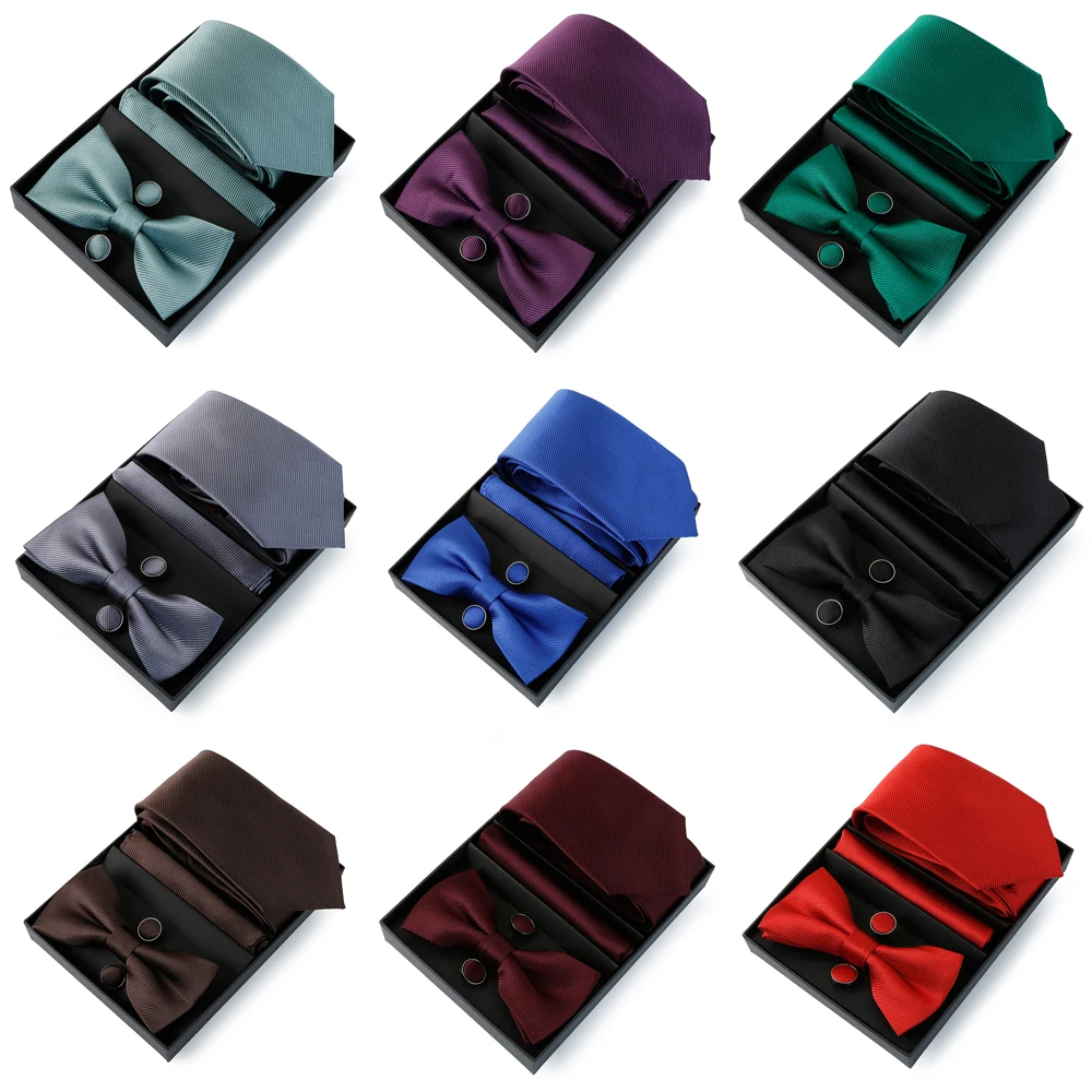 

Black Ties Bowtie Pocket Square Cufflink Gift Box Set For Men Luxury Designer Necktie Bow Tie Wedding Banquet Suit Accessories