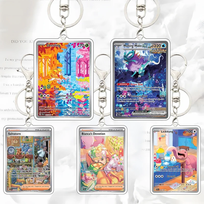 

Ptcg Keychain Litten PKM Pocket Gastly Minccino Cinccino Iron Boy Leaves Deerling Sawsbuck Acrylic Key Chain Pendant Decor Gift