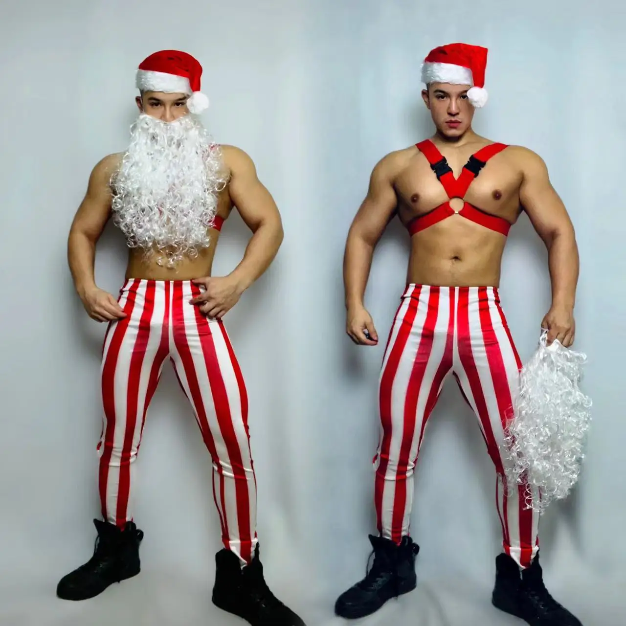 New Red Stripes Father Christmas Cosplay Costumes Party Theme Ds Clothes Nightclub Bar Male Female Stage Show Performance Wear