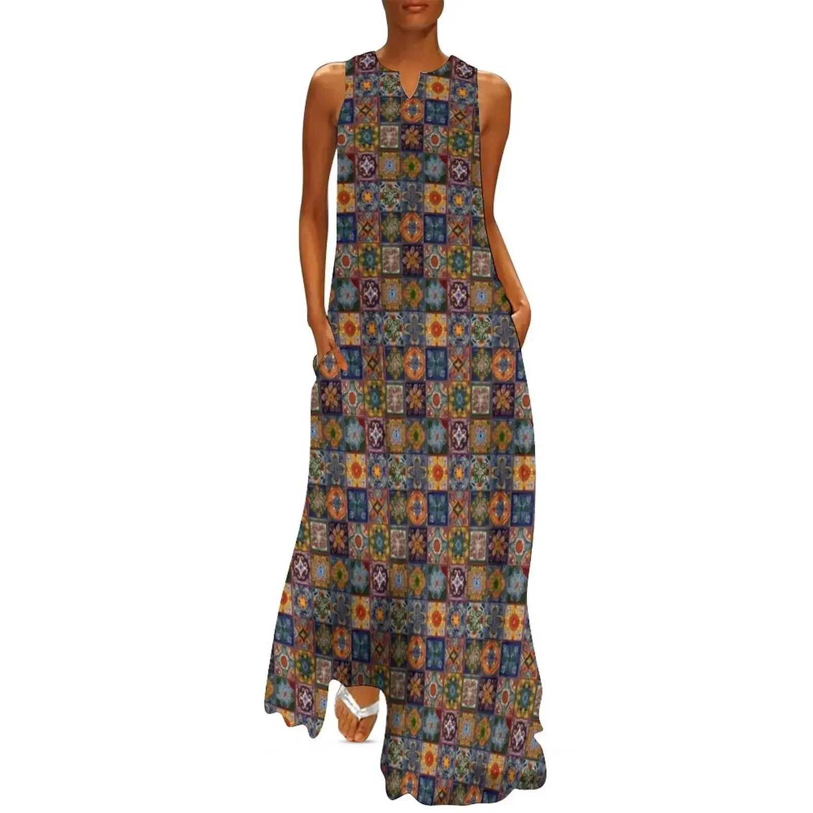 

Mexican Talavera Tile squares Long Dress women clothes Women's summer dress dress women elegant luxury prom dresses 2025