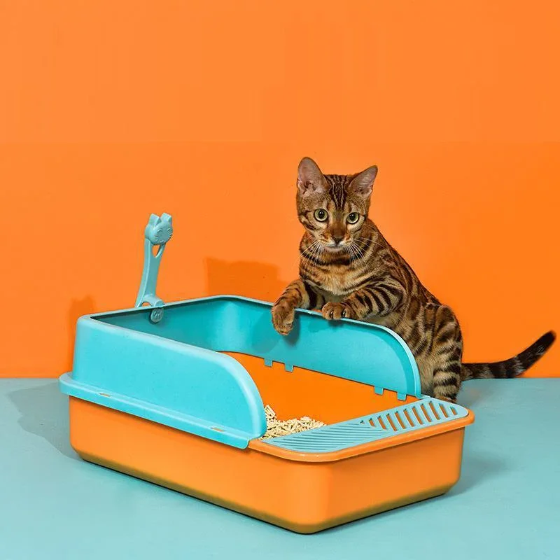 Easy-to-clean Plastic Open Cat Litter Box Pet Toilet Cat Cleaning Products High Fence With Free Cat Litter Shovel