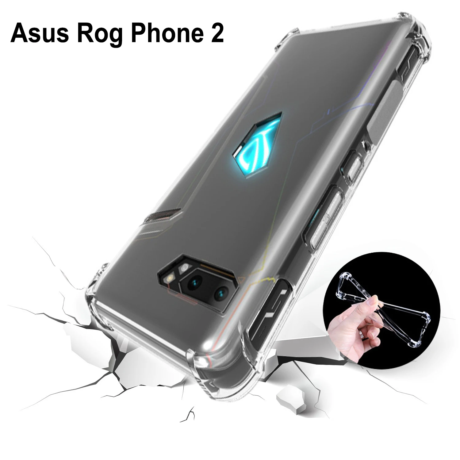 Capa para Asus Rog Phone II ZS660KS com Almofada de Ar, à Prova de Choque, Silicone Macio TPU para Asus Rog Phone II ZS660KL