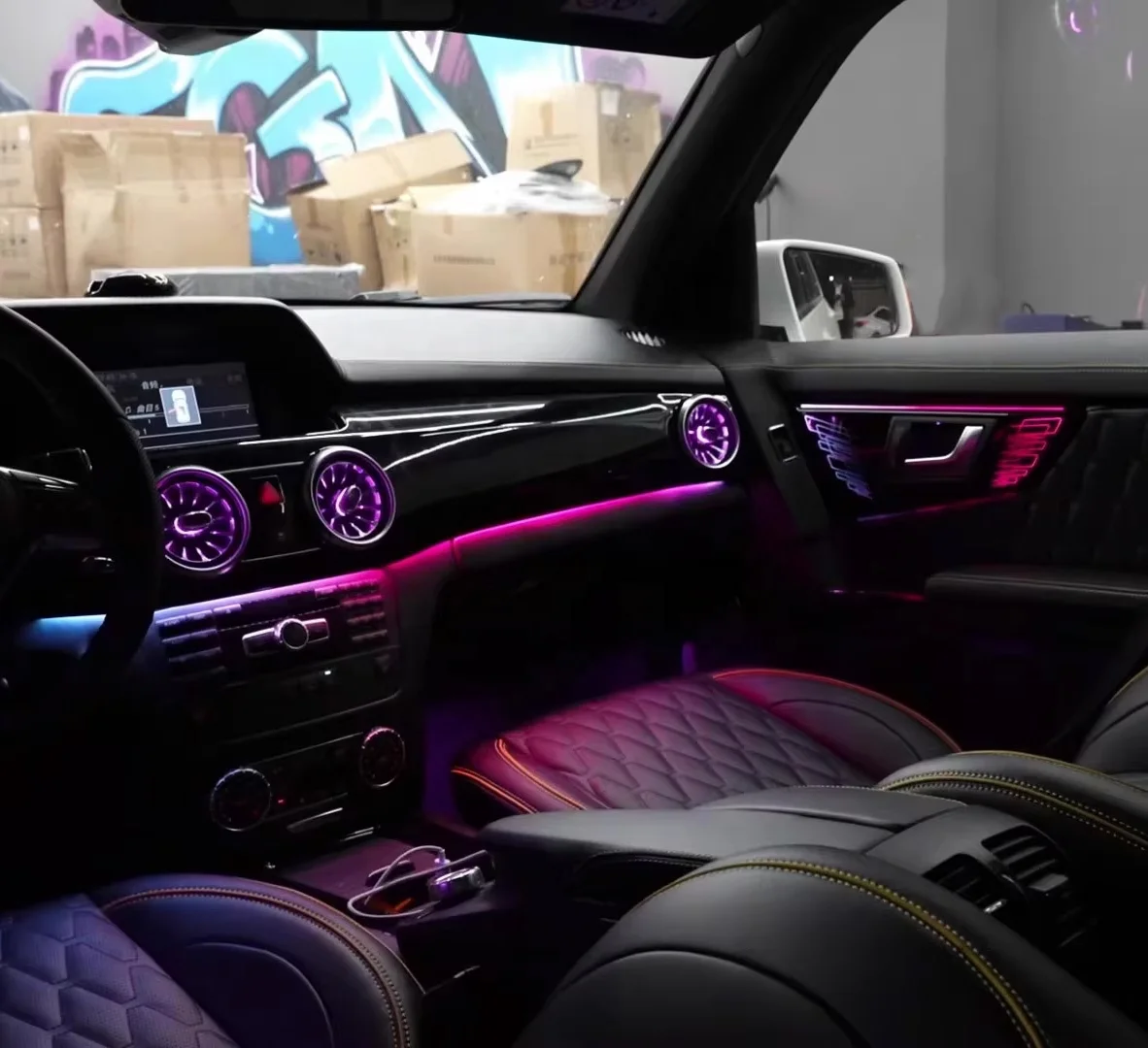 Car LED Ambient Lighting for Mercedes-Benz GLK X204 2008-2015  64-color  the Interior of the Music air Vents Kit