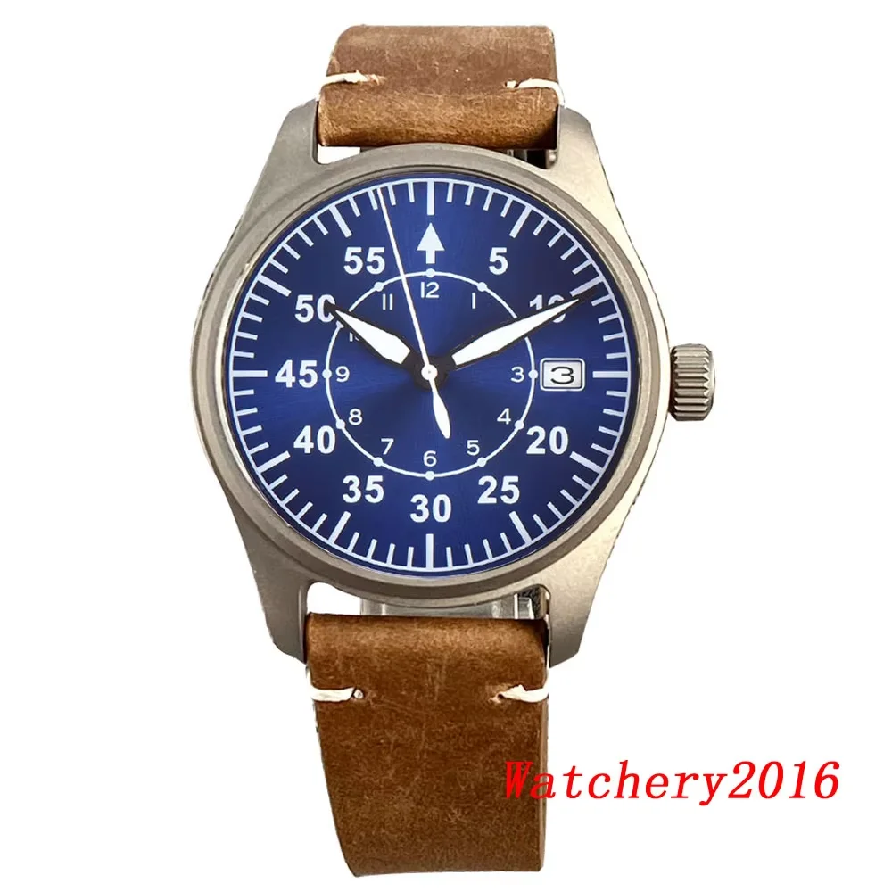 متعدد نمط الأخضر مضيئة الهاتفي Tandorio 39 مللي متر الطيار الياقوت الزجاج التيتانيوم حالة NH35/PT5000 حركة التلقائي الرجال الغوص ساعة #4