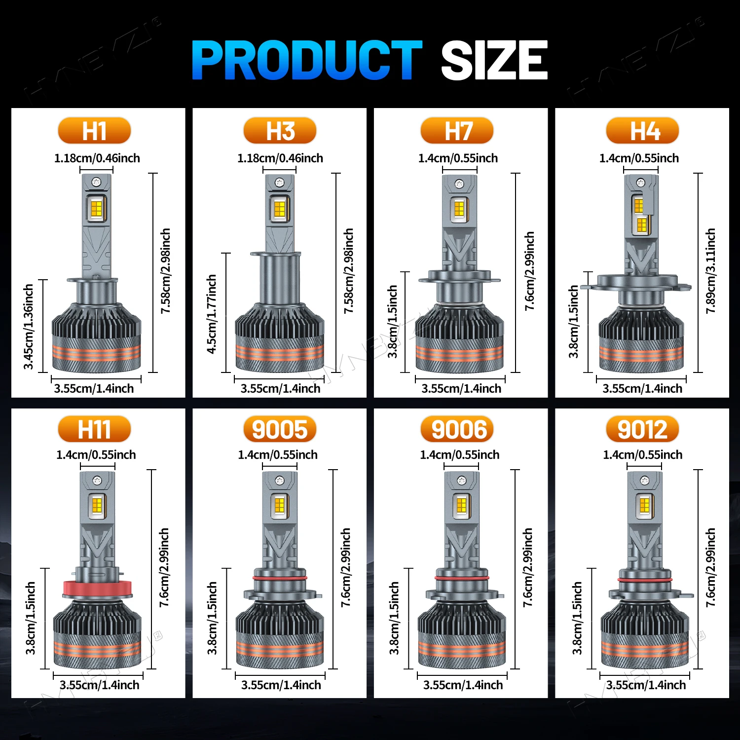 2개 고출력 LED 삼색 헤드라이트 (리모컨 포함) H1 H11 9005 9006 H7 L... - 5