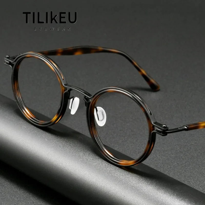 

Japanese Handmade Titanium Acetate Ultralight Round glasses Frame Retro Men Eyeglasses Frames Women Italian Brand Luxury Eyewear