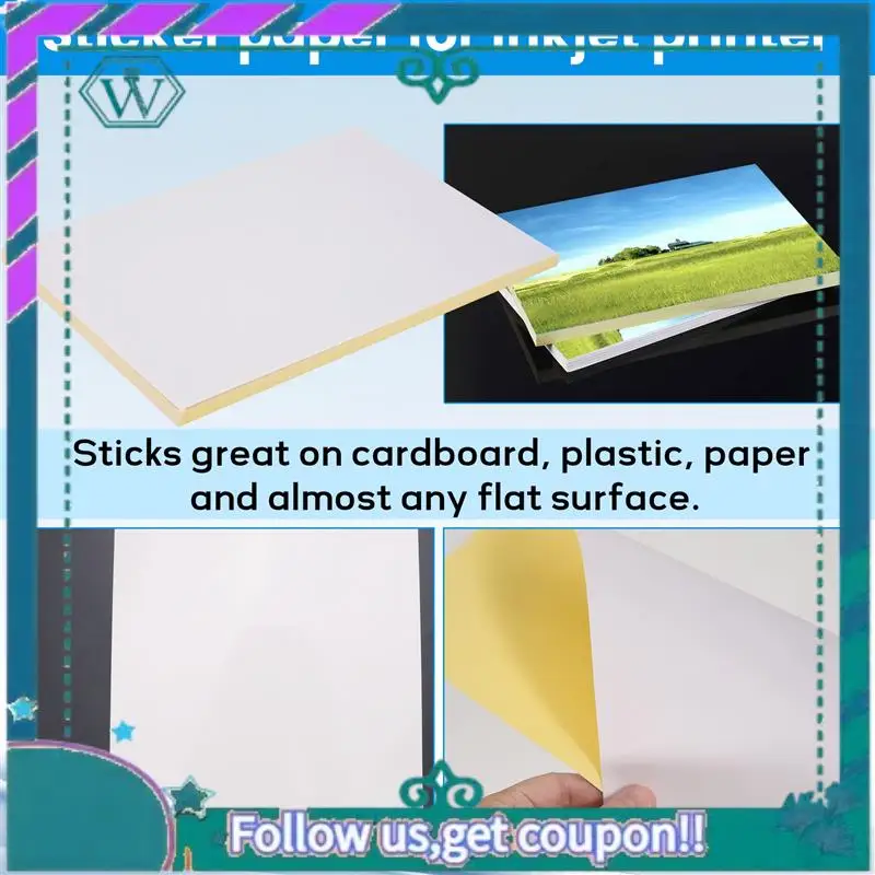 A75Q-50 Sheets A4 White Self Adhesive Waterproof Sticker Label Surface Paper For Lazer Inkjet Printer Copier