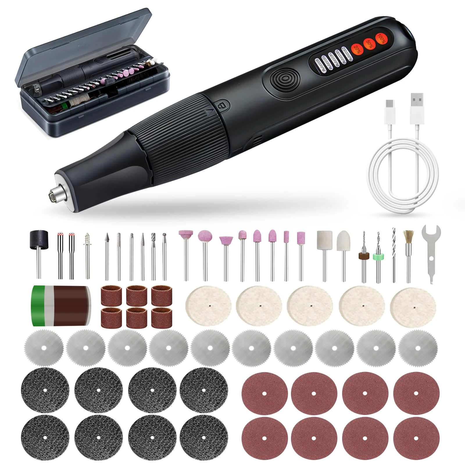 

CreationSpace 8.0V Cordless Rotary Tool 5 Speeds 65 Pcs Rotary Tool and Accessories for Carving, Engraving, Sanding
