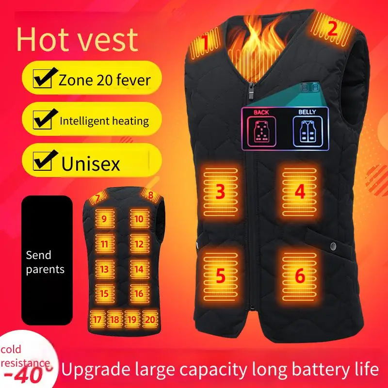USB heated jacket for men and women, electric smart warm vest, winter down cotton jacket, charging and keeping warm parka coat