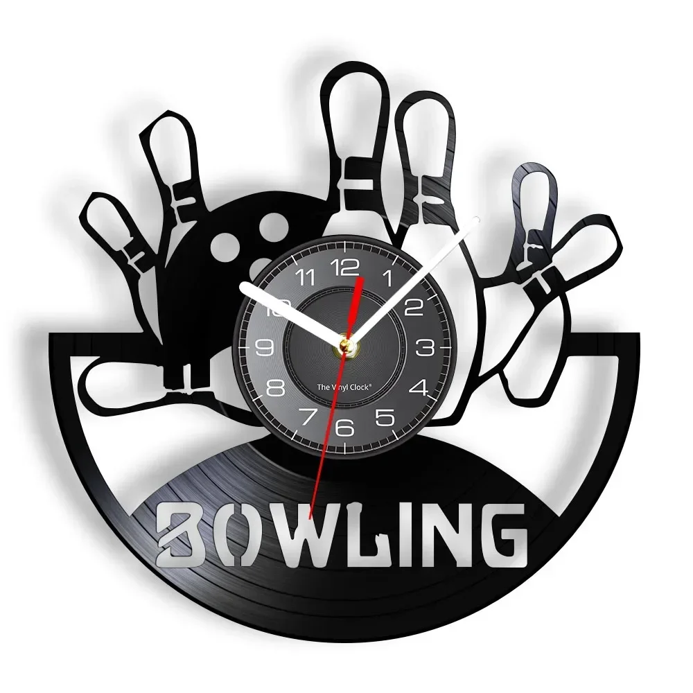 Bowling Inspired Vinyl Record Wall Clock Gutterball Leisure Activities Sports Decor Retro Music Album Longplay Watch for Bedroom