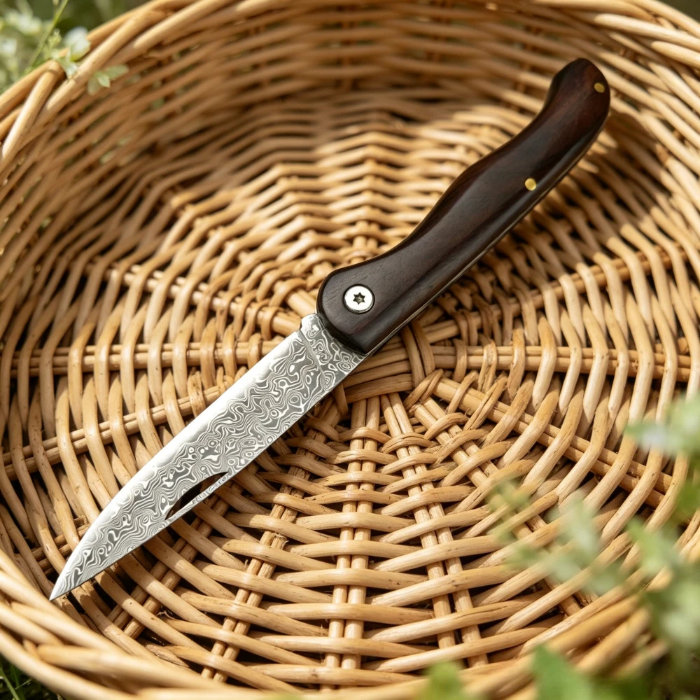 Handmade Wood Handle Damascus Folding Knife Lightweight Camping Fishing Portable Knives Outdoor Multi-functional Cutting Tools