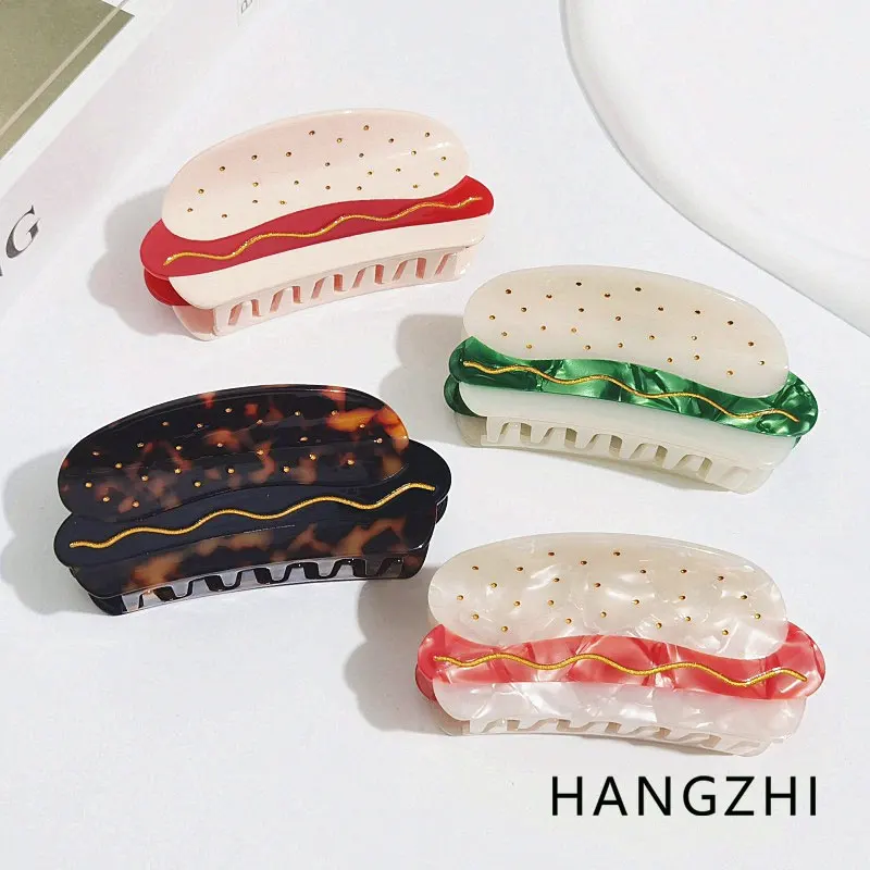 HANGZHI Creative Hamburg Acetate Shark Hair Claw Funny Food Hot Dog Large Hair Crab Clip for Women Girls Party Headwear 2023 New