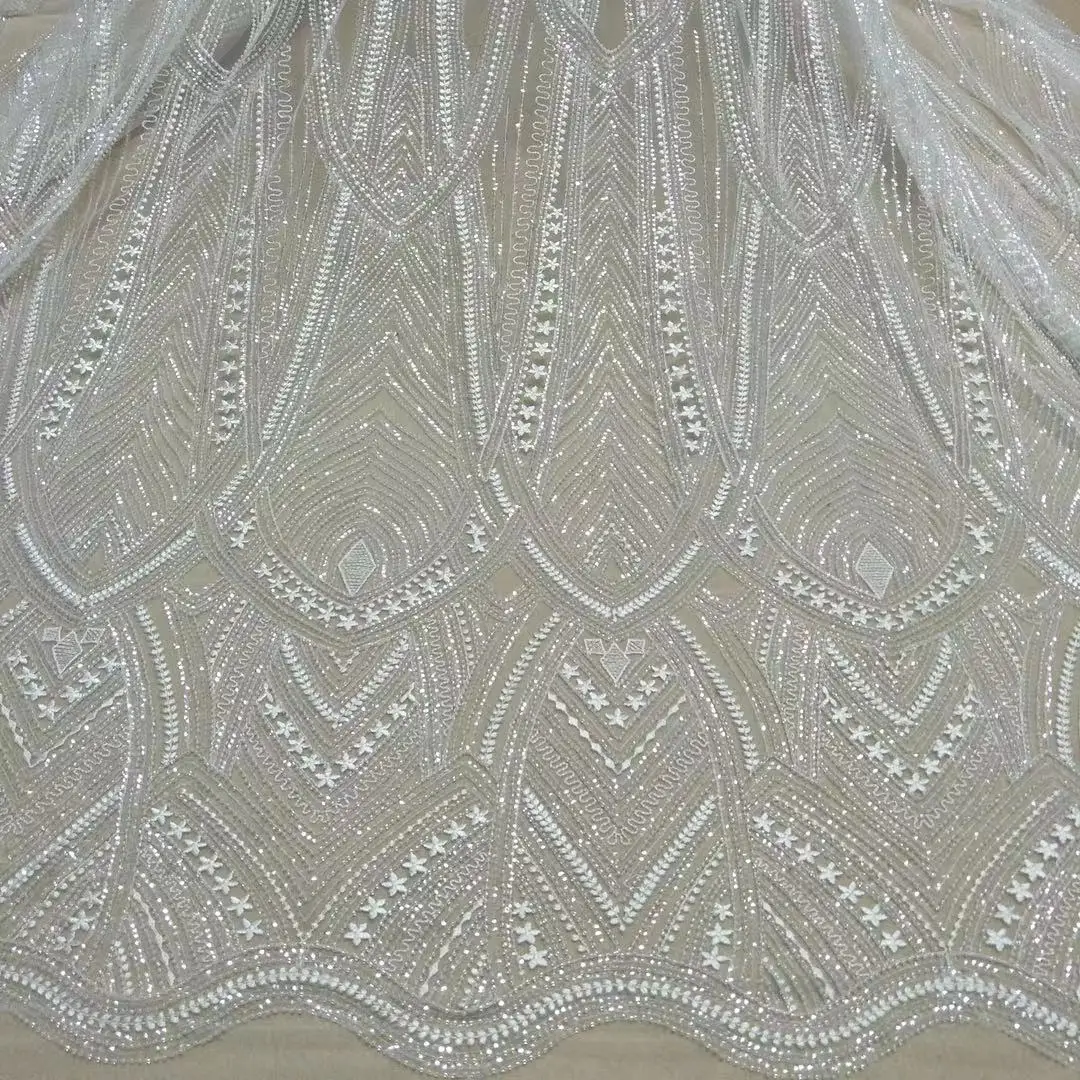 2022 hot luxury star moon off-white wedding dress fabric accessories lace rayon material with beads 130cm wide