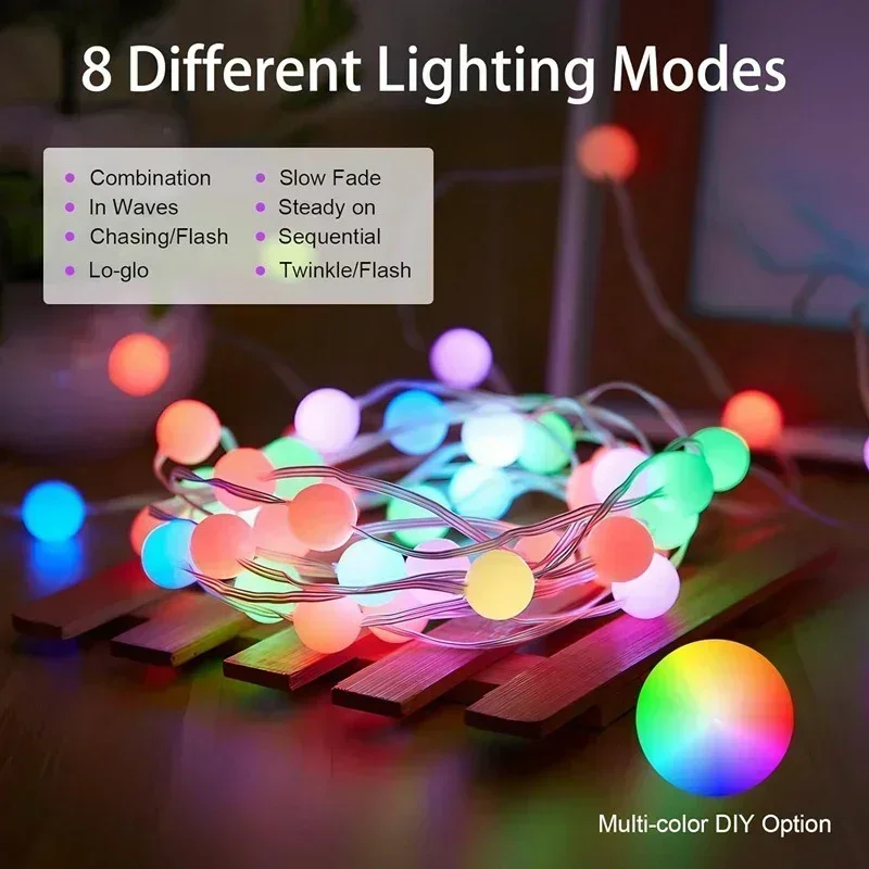 USB RGBIC Fairy String Light met Bluetooth APP en afstandsbediening LED-verlichting Snaren Waterdichte PVC-draad Kerstfeest DIY