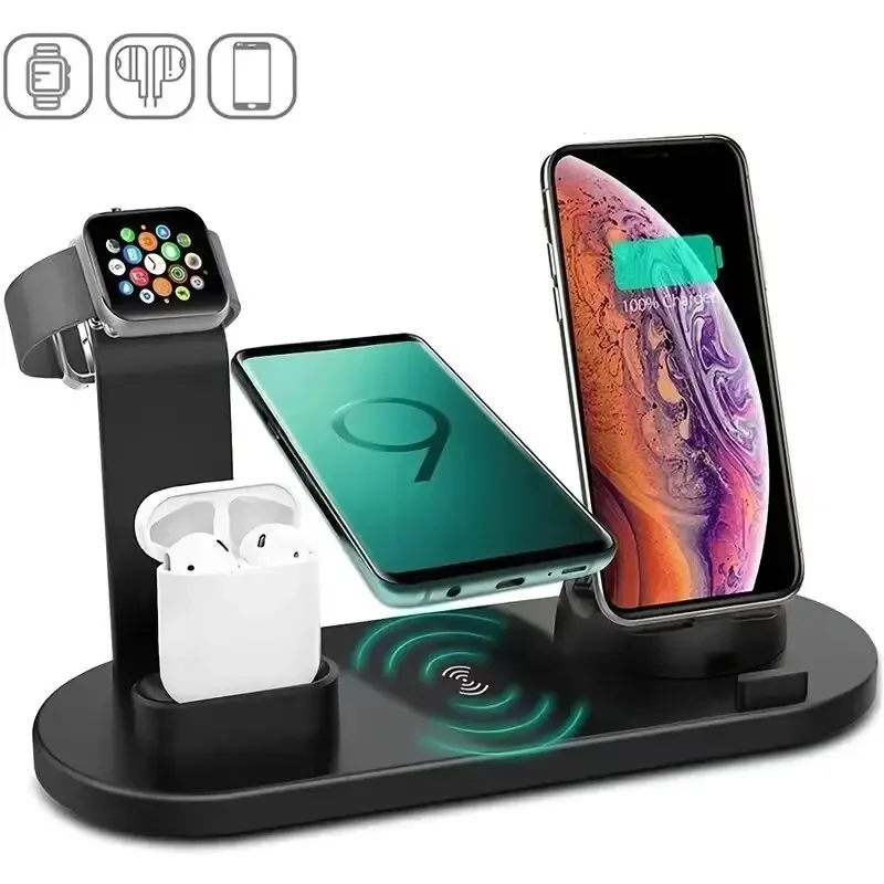 5 in 1 kabelloses Ladegerät Stand Pad für iPhone 15 14 13 12 11 x Apple Watch Airpods Tisch telefon Ladegeräte Schnell ladestation