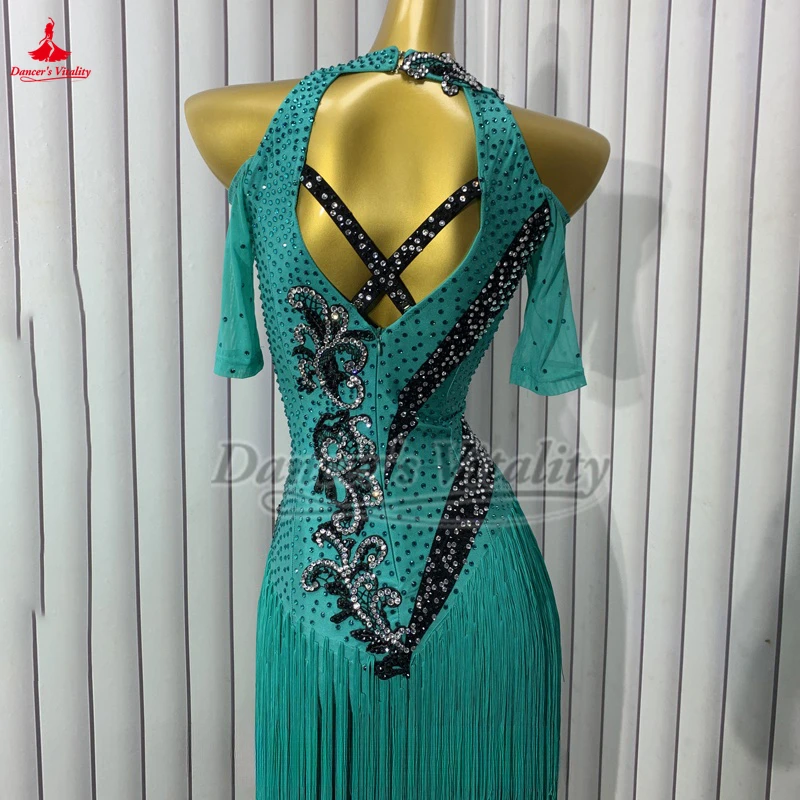 라틴 댄스 아트 등급 시험 롱 스타일 술 경쟁 드레스 성인 여성 차차 삼바 재이브 의류 하이 엔드 사용자 정의