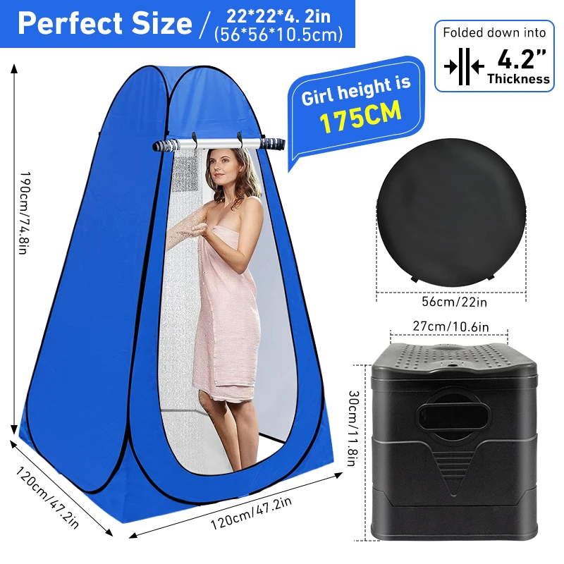 Portable Toilet with Pop Up Privacy Tent Camping Shower Tent Changing Room for Hiking Beach Picnic Folding Toilet Kit