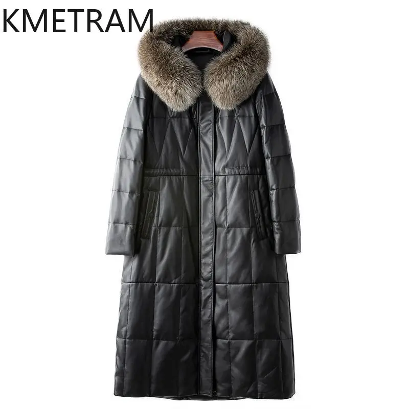 

100% Sheepskin Puffer Jacket Women Clothing Goose Down Long Coats Winter Jackets with Hood Fox Fur Collar 2024 Пуховик Женский