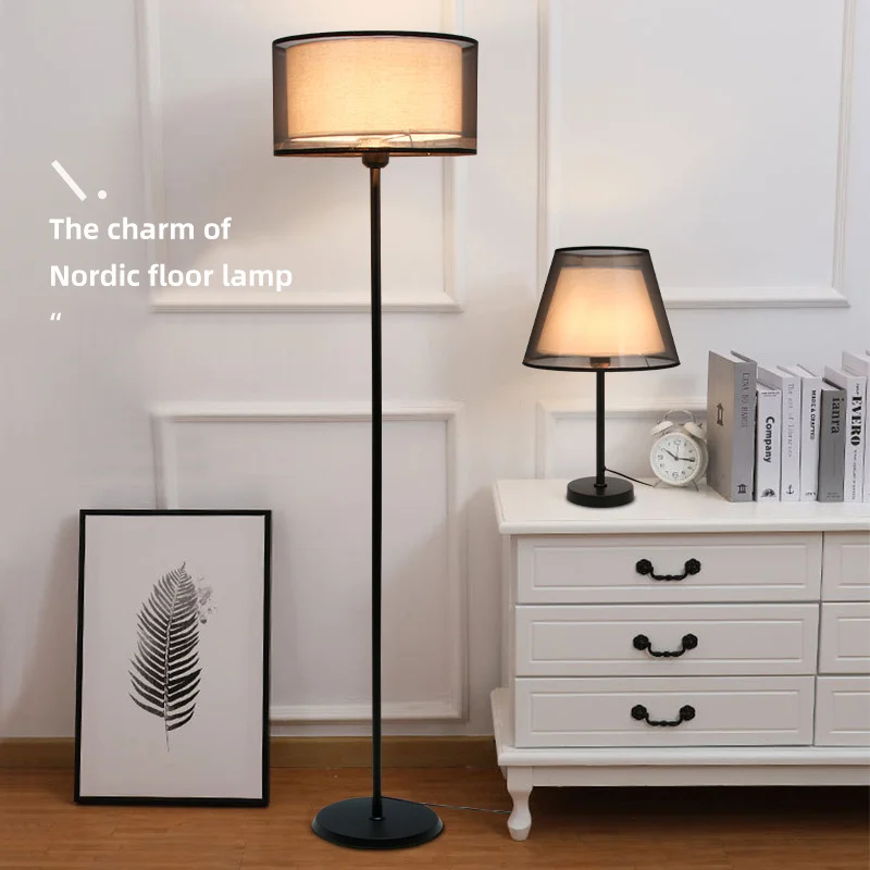 

Retro Floor Lamp Fabric Lampshade Luxury Minimalist Lighting Personality Bedroom Bedside Living Room Sofa LED Vertical Lamp byOr