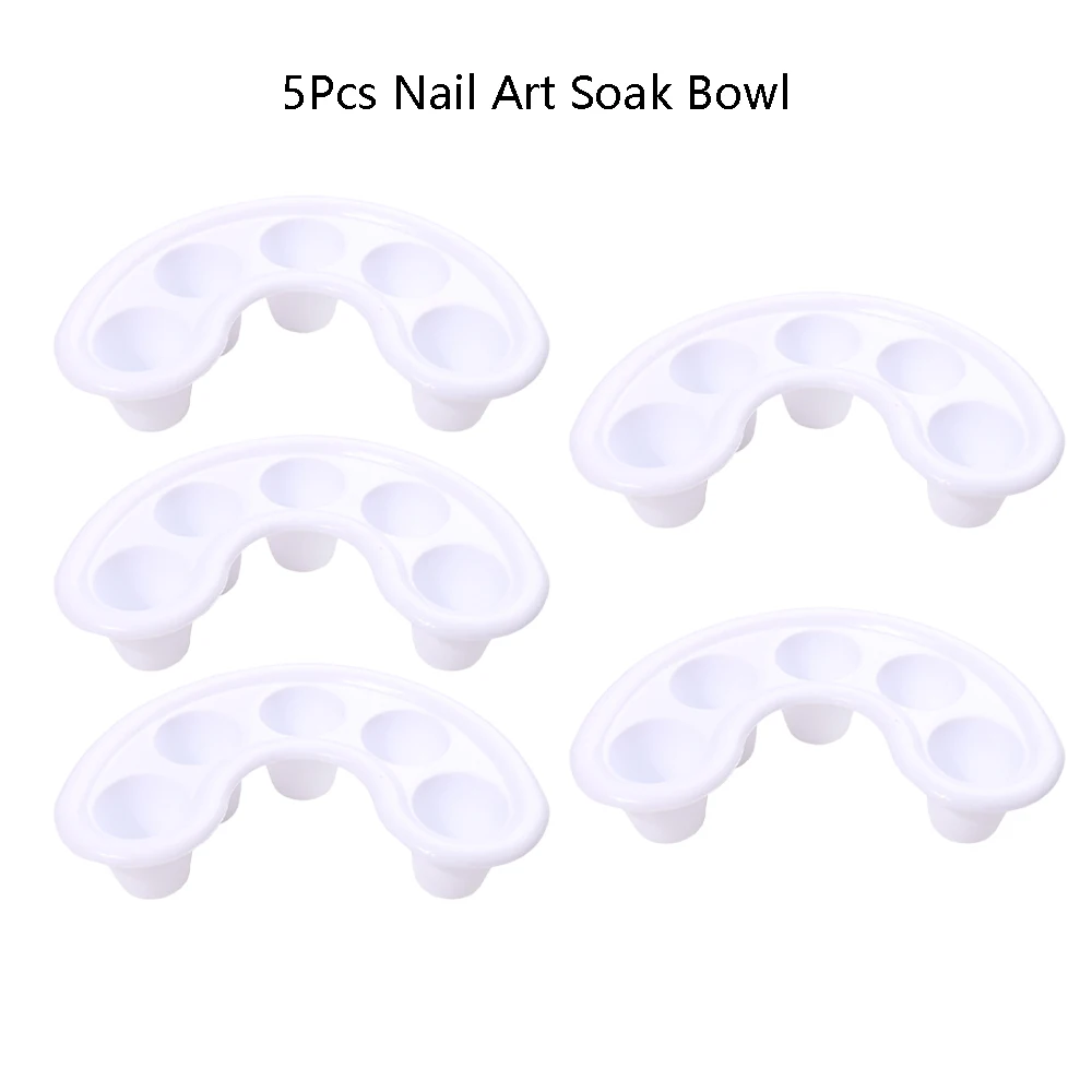 5Pcs Nail Removal Soaker Bowls Plastic 5-hole Armor Removal Containers Clean Hands Care Nails Tools