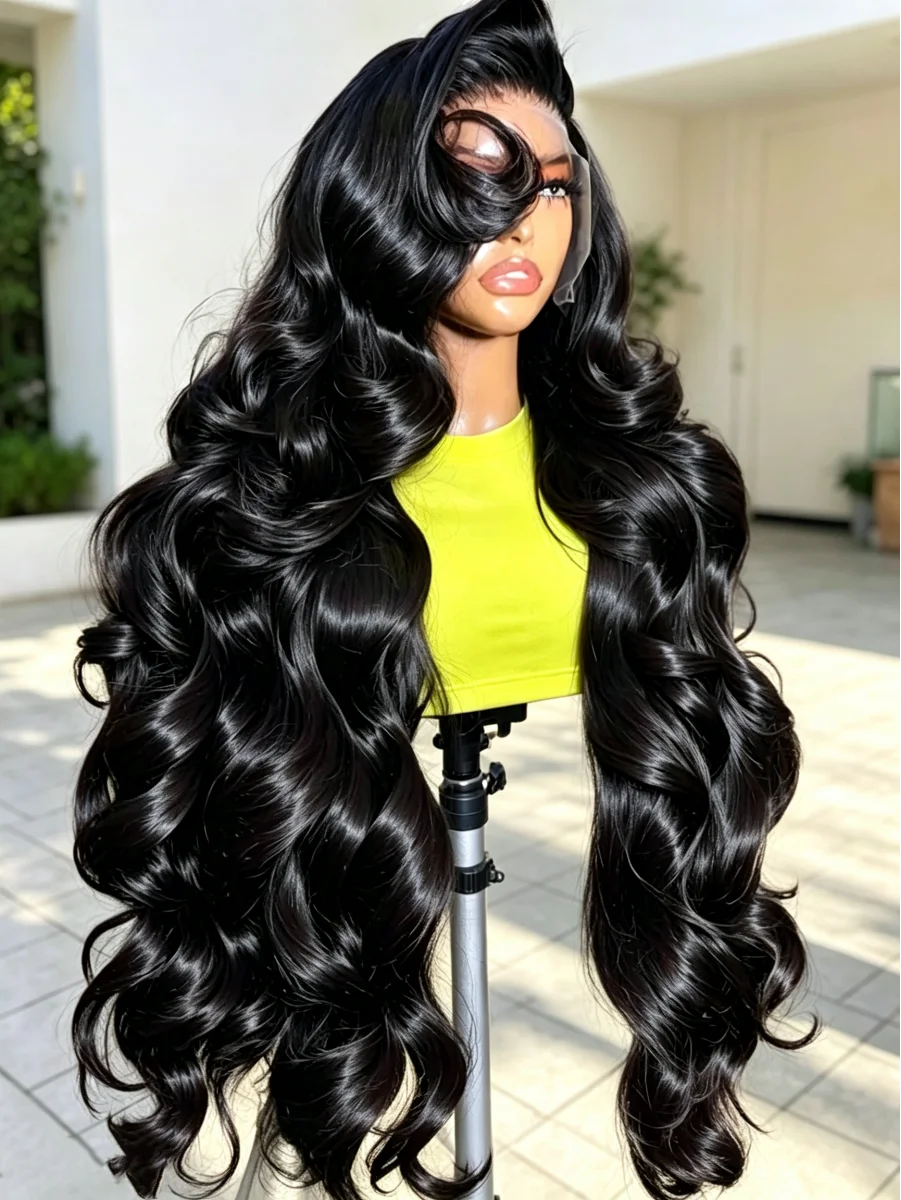 200 Density Body Wave 13x4 HD Transparent Lace Front Human Hair Wig Black 13x6 Lace Frontal Wigs 30 40 Inch PrePlucked Lace