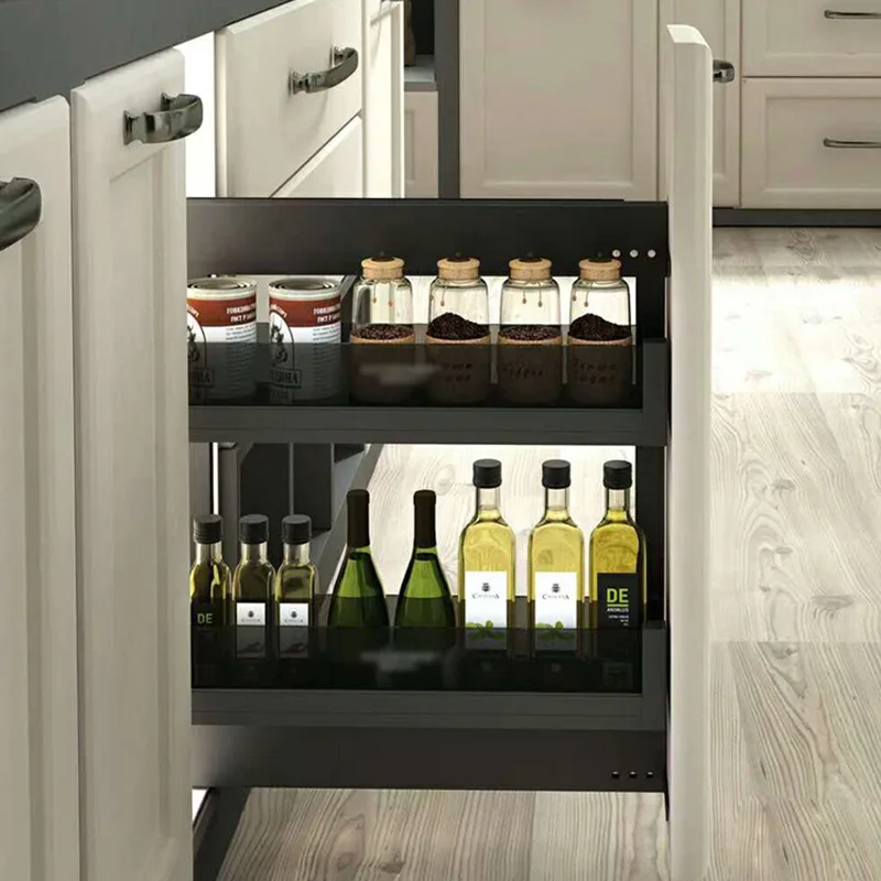 All-aluminum kitchen cabinet side pull-out basket narrow bottom cabinet seasoning pull-out basket storage drawer type seasoning