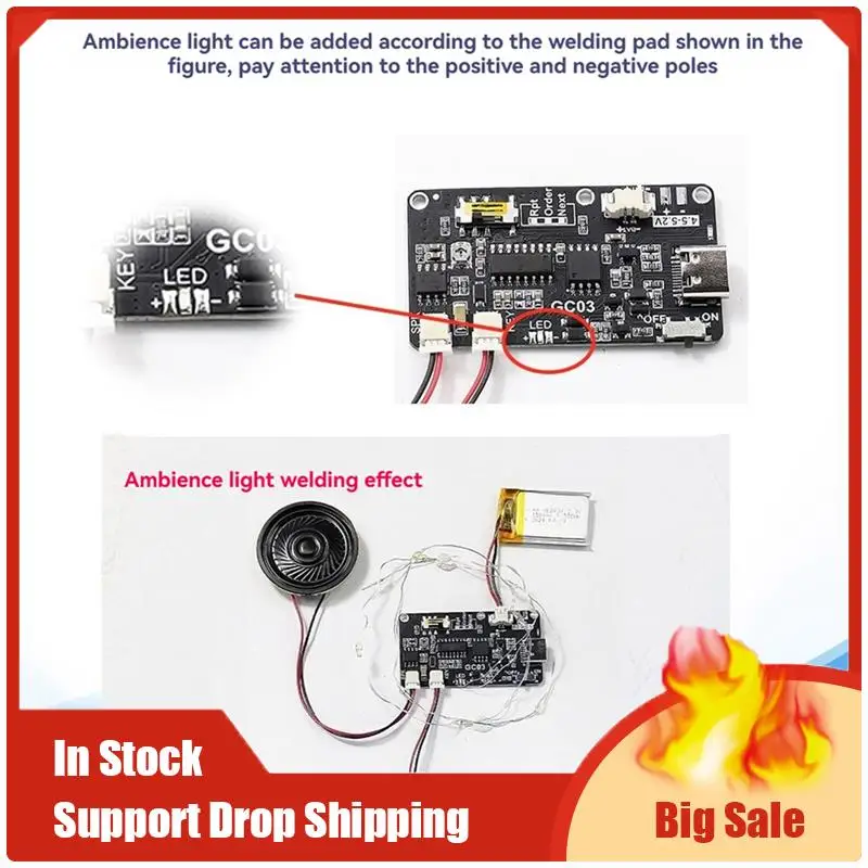 Mejores OFERTAS Módulo de sonido grabable con MP3 descargar TYPE-C para caja de regalo Tarjeta de cumpleaños de Navidad cubierta de música pared B