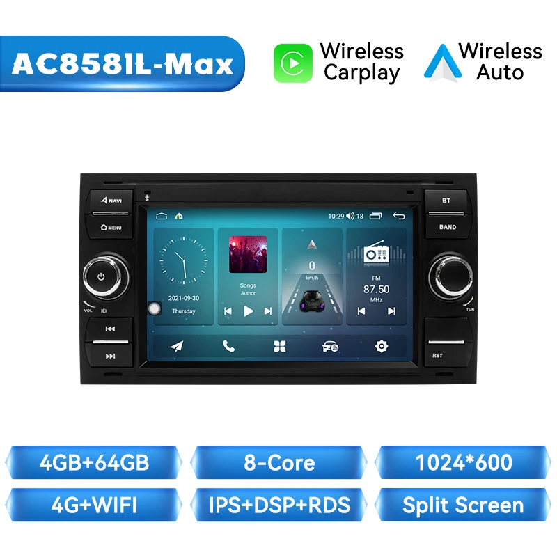 Draadloze Carplay Android Auto Autoradio Voor Ford Focus 2 Ford Fiesta Mondeo 4 C-max S-Max Fusion Transit Kuga GPS 2Din Autoradio