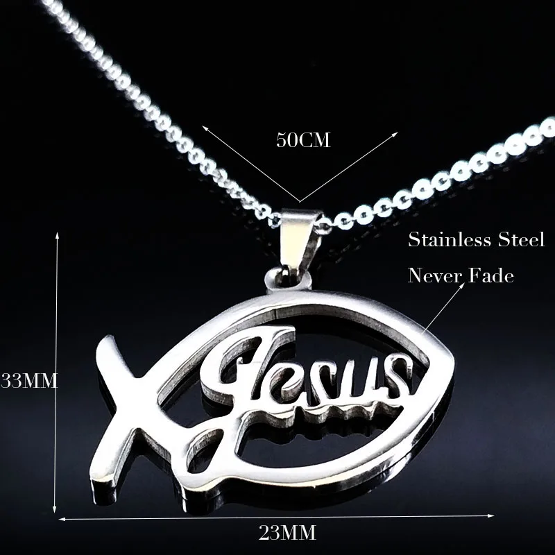 Stainless Steel Jesus Christ Male Necklaces Fish Christian Ichthys Fish Pendant Necklaces Jewelry Women or Men collares N17168B