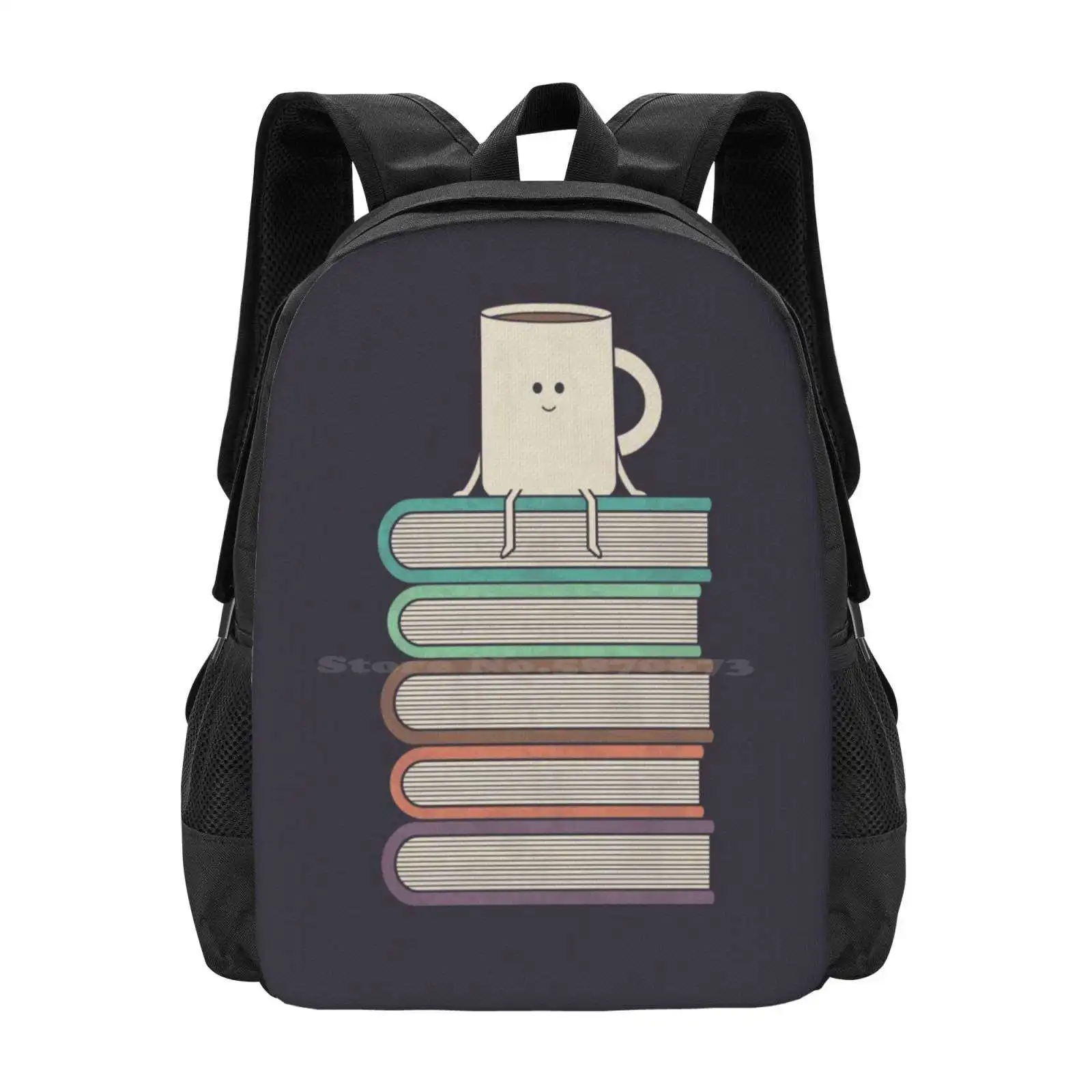 

On Top Of The World School Bags Travel Laptop Backpack Bookworm Cute Reading Coffee Tea Relax Happy Library Librarian Cuddle