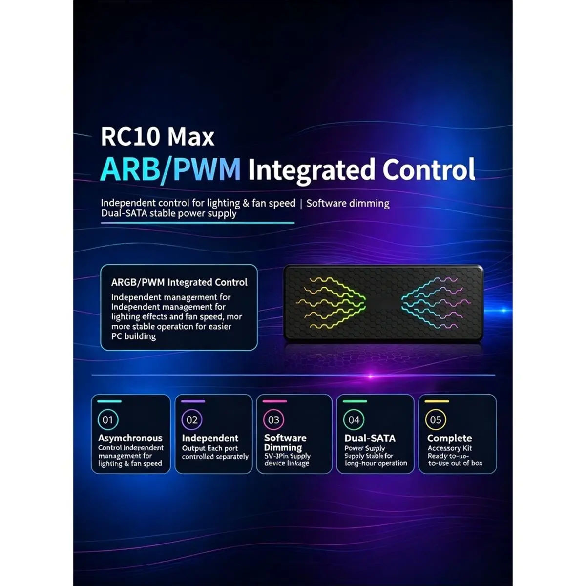 RC10max ARGB Hub Computer Case 5v3 Pin Fan Light Asynchronous Control PWM Temperature Control