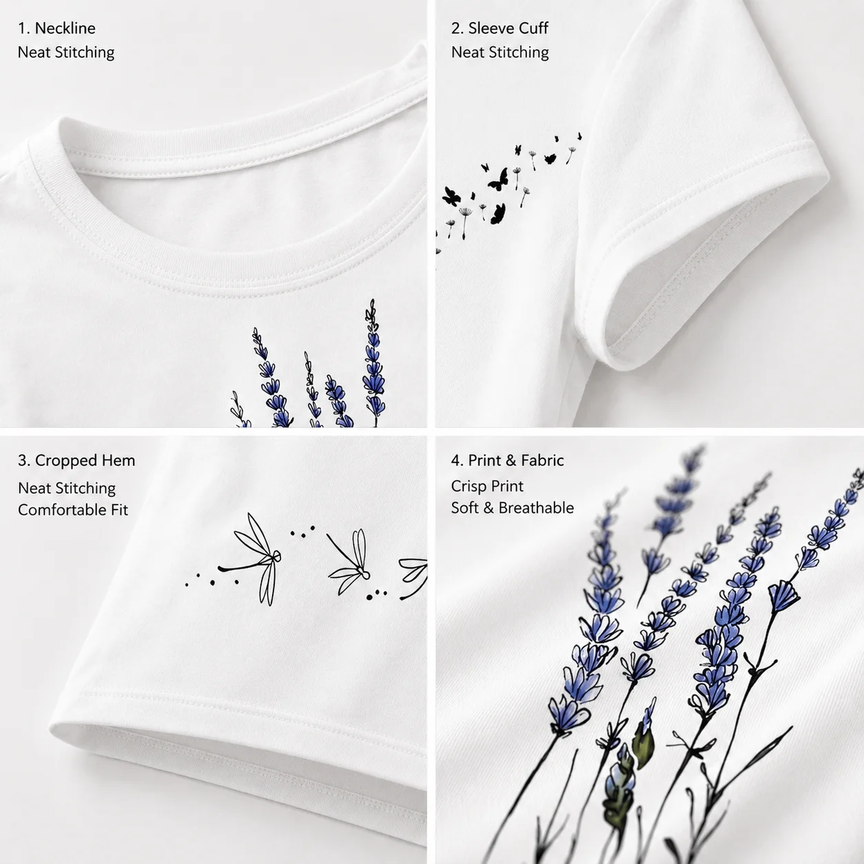 Insects Plants Print Crop Tops - đánh giá và giá T Shirt Tight Fit