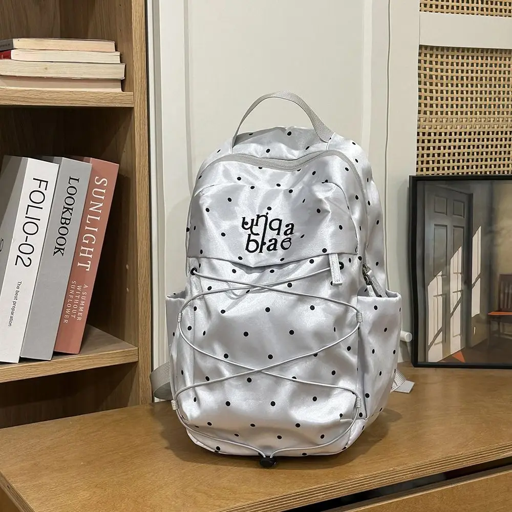 Nylon Material Polka Dot Backpack Large Capacity Durable Construction Drawstring Rucksack Drawstring Closure Portable Size