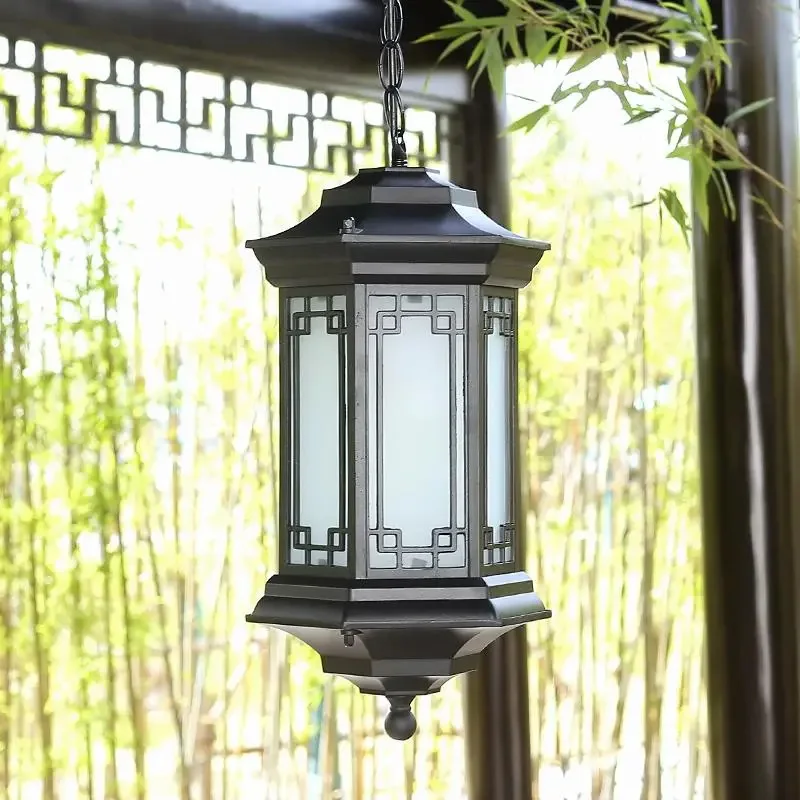 New Chinese Style Retro Balcony Gazebo Chandelier Outdoor Waterproof Garden Villa Corridor Aisle Pendent Ligh