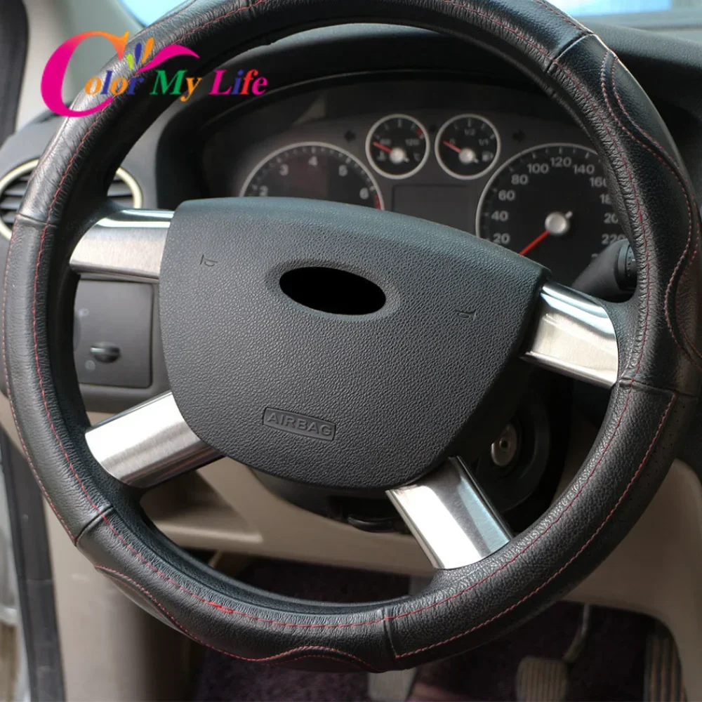 4Pcs/set Stainless Steel Car Steering Wheel Panel Sequins Cover Trim for Ford Focus 2 Mk2 2005-2012 Accessories